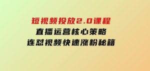 短视频投放2.0课程，直播运营核心策略，连怼视频快速涨粉秘籍-财仔梦想资源网