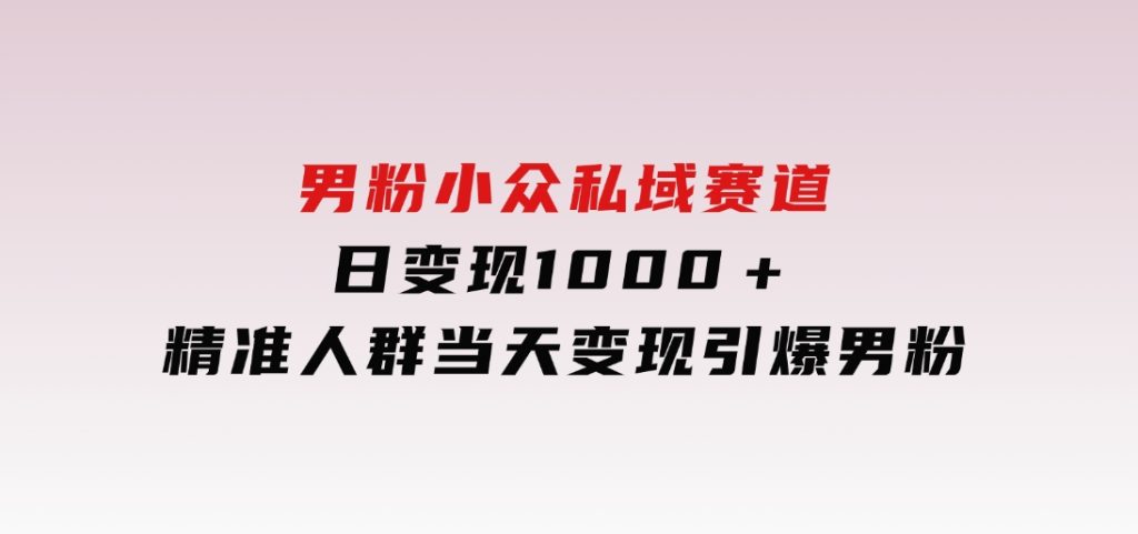 男粉小众私域赛道，日变现1000＋，精准人群，当天变现，引爆男粉-财仔梦想资源网