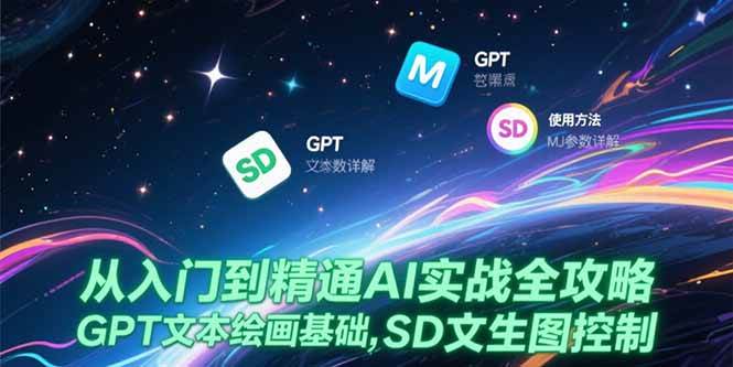 （15309期）从入门到精通AI实战全攻略，GPT文本绘画基础，MJ参数详解，SD文生图控制-财仔梦想资源网