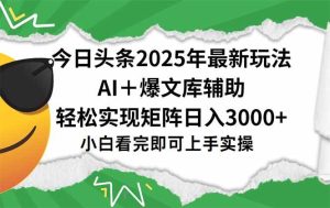 （15299期）今日头条2025年最新玩法，一键生成爆款，轻松实现矩阵日入3000+-财仔梦想资源网