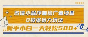 微信小程序自撸广告项目，0投资暴力玩法，新手小白一天轻松500+-财仔梦想资源网