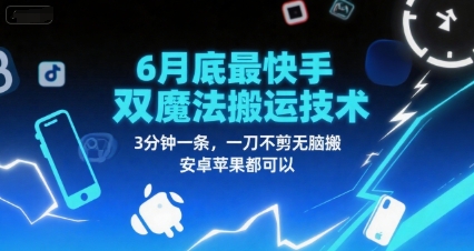 6月底最新快手双魔法搬运技术，3分钟一条，一刀不剪无脑搬，安卓苹果都可以-财仔梦想资源网