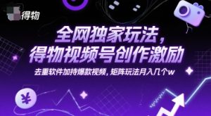全网独家玩法，得物视频号创作激励去重软件加持爆款视频，矩阵玩法月入几个w【揭秘】-财仔梦想资源网