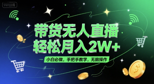 带货无人直播，轻松月入2W+，小白必做，手把手教学，无脑操作(附学习资料)-财仔梦想资源网