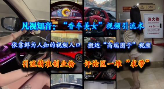 凡视知音：“香车美女”视频引流术，依靠鲜为人知的视频入口，搬运“高端圈子”视频，引流精准创业粉，评论区一堆“求带”-财仔梦想资源网