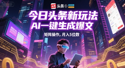 今日头条新玩法，AI一键生成爆文，矩阵操作，月入5位数-财仔梦想资源网