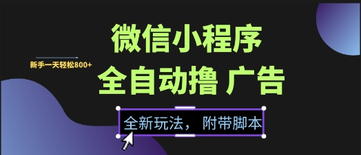 微信小程序全自动撸广告项目，彻底解决没流量的问题，新手一天8张+【揭秘】-财仔梦想资源网