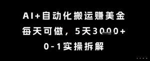 AI+自动化搬运挣美金，每天可做，5天3k+，0-1实操拆解【揭秘】-财仔梦想资源网