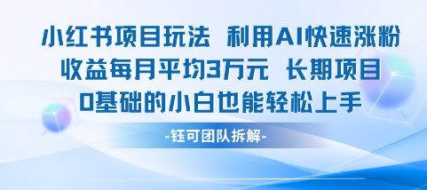适合小白操作的小红书新项目，利用AI快速涨粉，收益每月平均1W+-财仔梦想资源网