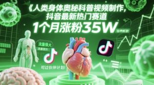 人类科普馆视频制作，抖音最新热门赛道，流量很大，1个月涨粉35W，可过伙伴计划-财仔梦想资源网