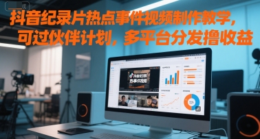 抖音纪录片热点事件视频制作教学，可过伙伴计划，多平台分发撸收益-财仔梦想资源网