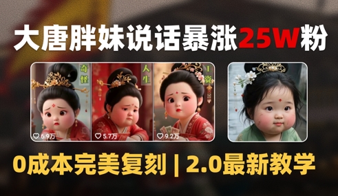 AI大唐胖贵妃说话2.0，40条视频暴涨40w粉，附独家变现攻略-财仔梦想资源网