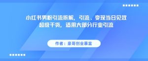 小红书男粉引流拆解，引流、变现当日见效超级干货，适用大部分行业引流-财仔梦想资源网