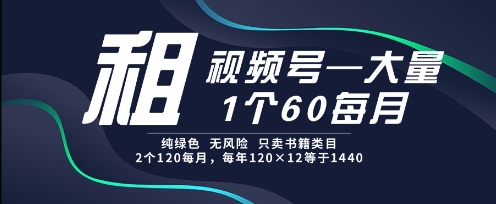 租视频号，一个60每月，2个120.纯绿色、无风险，常年租【揭秘】-财仔梦想资源网