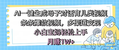 AI一键生成母子对话育儿类视频，条条爆款视频，多渠道变现，小白宝妈轻松上手，月入1W+-财仔梦想资源网