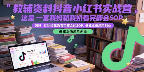 教辅资料抖音小红书实战营，这是一套我妈和我奶看完都会的SOP，低成本低风险创业-财仔梦想资源网