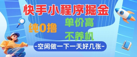 快手小程序掘金，纯0撸，单价高不养机利用空闲时间做一做，一天好几张【揭秘】-财仔梦想资源网