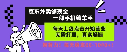 京东外卖领现金，一部手机薅羊毛，每天上线动动手指，无需打理，每天保底60+，每天就是如此轻松【揭秘】-财仔梦想资源网