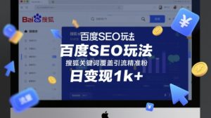百度SEO玩法，搜狐关键词覆盖引流精准粉，日变现1k+【揭秘】-财仔梦想资源网