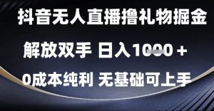 抖音无人直播撸礼物掘金，解放双手，日入1k，0成本纯利，无基础可上手【揭秘】-财仔梦想资源网