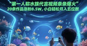 第一人称水族代言视频条条爆火，20条作品涨粉8.5W，小白轻松月入五位数-财仔梦想资源网