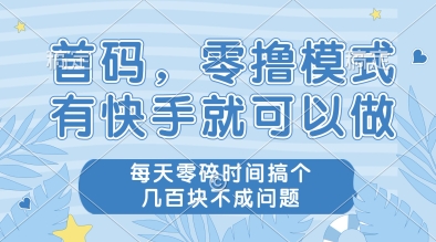 首码，零撸模式，有快手就可以做，每天零碎时间搞个几张不成问题【揭秘】-财仔梦想资源网