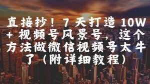 直接抄！7天打造10W+视频号风景号，这个方法做微信视频号太牛了(附详细教程)-财仔梦想资源网