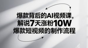 爆款背后的AI视频课，解说7天涨粉10W爆款短视频的制作流程-财仔梦想资源网