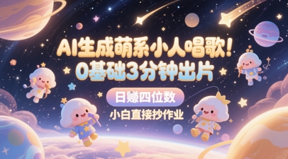 AI生成萌系小人唱歌，0基础3分钟出片，28个作品涨粉8.9W，单条最高19W赞，日入四位数，小白直接抄作业-财仔梦想资源网