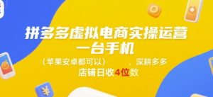 拼多多虚拟电商实操运营，一台手机(苹果安卓都可以)，深耕多多店铺日收4位数-财仔梦想资源网