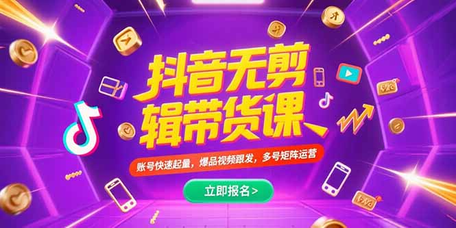 抖音不剪辑带货课，账号快速起量，爆品视频跟发，多号矩阵运营-财仔梦想资源网