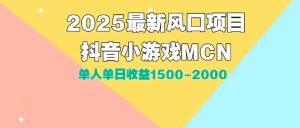 DY小游戏MCN广告2025最新打法单人单日收益1500-2000背靠大平台新手小白…-财仔梦想资源网