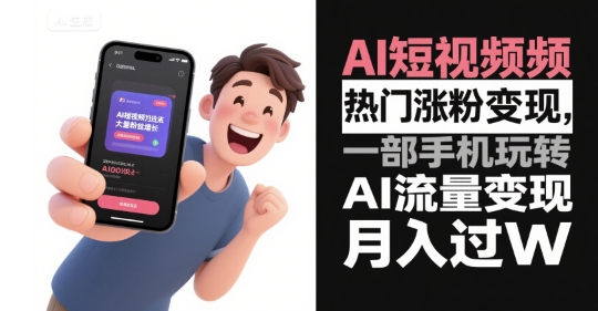 AI短视频热门涨粉变现，一部手机玩转AI流量变现，月入过W-财仔梦想资源网