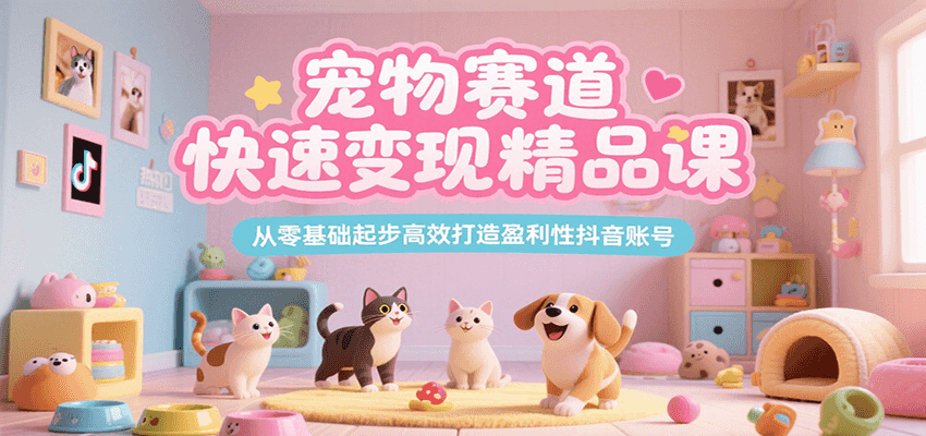 宠物赛道快速变现精品课，从零基础起步高效打造盈利性抖音账号-财仔梦想资源网