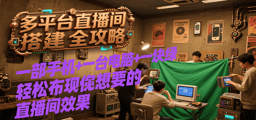 多平台直播间搭建全攻略，一部手机+一台电脑+一块绿布轻松实现你想要的直播间效果-财仔梦想资源网