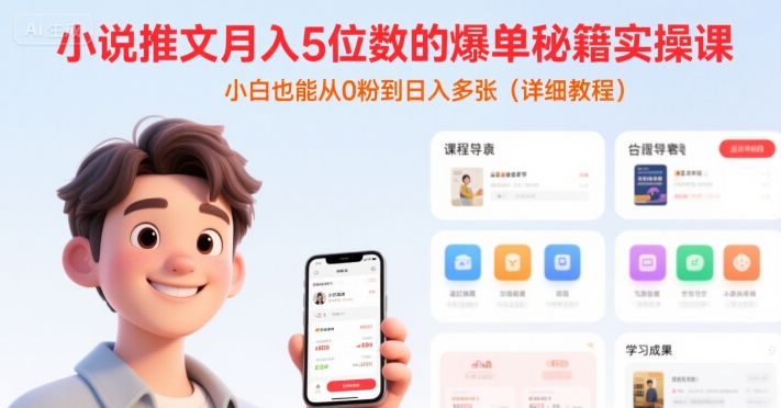 小说推文月入5位数的爆单秘籍实操课，，小白也能从0粉到日入多张(详细教程)-财仔梦想资源网