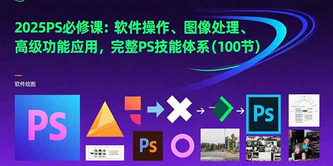 2025PS必修课：软件操作、图像处理、高级功能应用，完整PS技能体系(100节-财仔梦想资源网