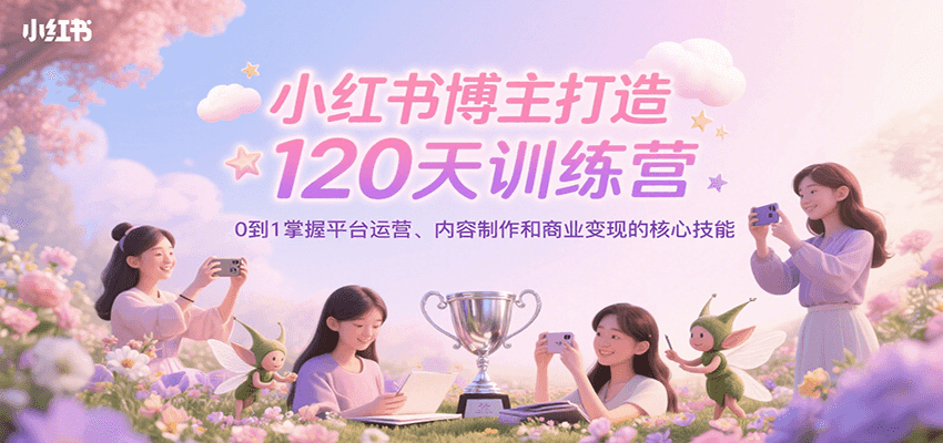 小红书博主打造120天训练营，0到1掌握平台运营、内容制作和商业变现-财仔梦想资源网
