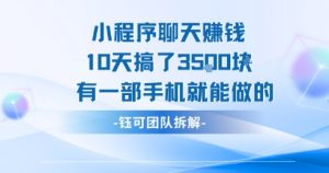 小程序聊天挣钱10天搞了3.5k，有一部手机就能做的-财仔梦想资源网