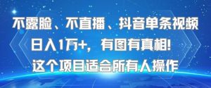 不露脸、不直播、抖音单条视频日入1W+，有图有真相！这个项目适合所有人操作-财仔梦想资源网