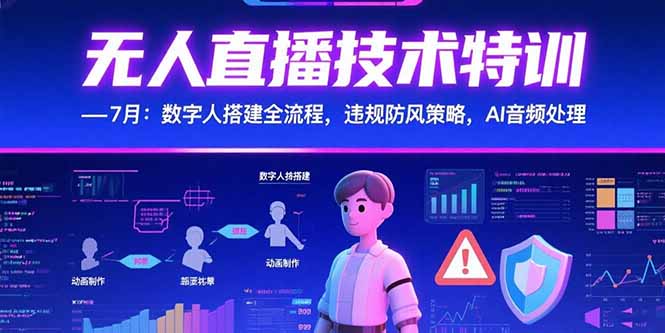 无人直播技术特训-7月：数字人搭建全流程，违规防风策略，AI音频处理-财仔梦想资源网