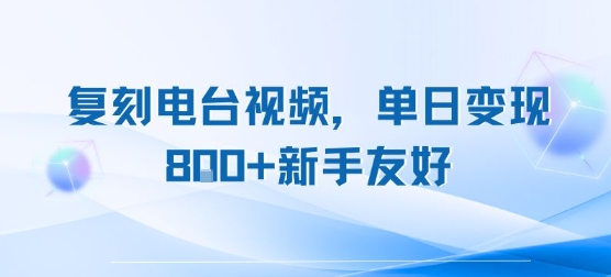 复刻电台视频，单日变现8张+新手友好，长期可做-财仔梦想资源网