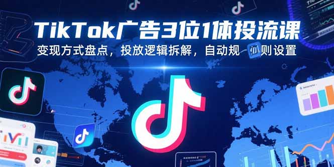 TikTok广告3位1体投流课，变现方式盘点，投放逻辑拆解，自动规则设置-财仔梦想资源网