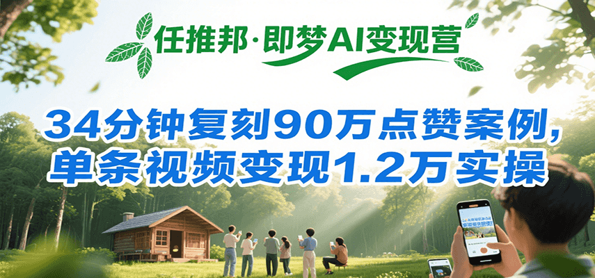 任推邦·即梦AI变现营，34分钟复刻90万点赞案例，单条视频变现1.2万实操-财仔梦想资源网