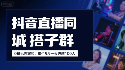 抖音直播同城搭子群，0粉无需露脸，单价19.9，一天进群100人-财仔梦想资源网