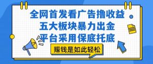 全网首发看广告撸收益，五大板块暴力出金，平台采用保底托底，挣钱是如此轻松作【揭秘】-财仔梦想资源网