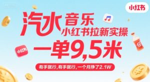 汽水音乐小红书拉新实操，，一单9.5米，有手就行，一个月挣了2.1W-财仔梦想资源网