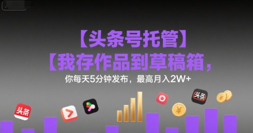 【头条号托管】我存作品到草稿箱，你每天5分钟发布，最高月入2W+【揭秘】-财仔梦想资源网