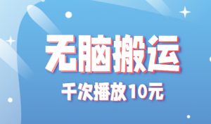 无脑搬运，千次播放10元，点赞评论收藏各1元一个，单条作品收益上限10000+！-财仔梦想资源网