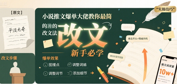 小说推文爆单大佬教你最简单的改文方法实操课，新手必学-财仔梦想资源网